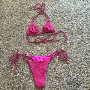 monday swimwear pink shimmer bikini
